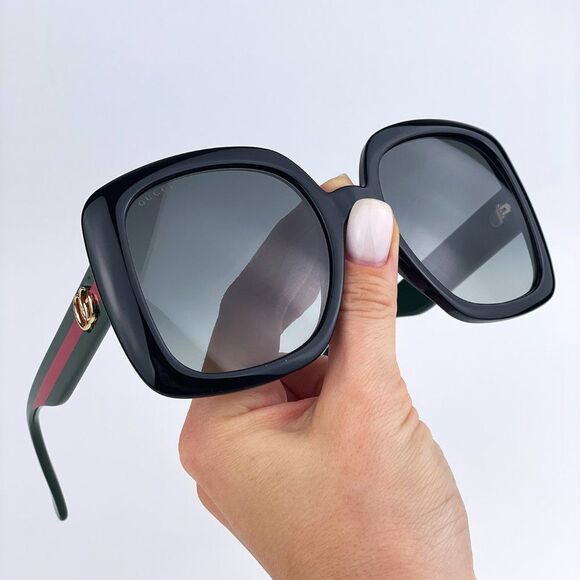 Gucci GG0713S 006 Sunglasses Black Green Gray Gradient Oversized Woman - Picture 1 of 10